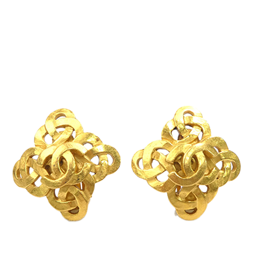 Pre-Loved Chanel CC Gold Plated Diamond Clip On Earrings